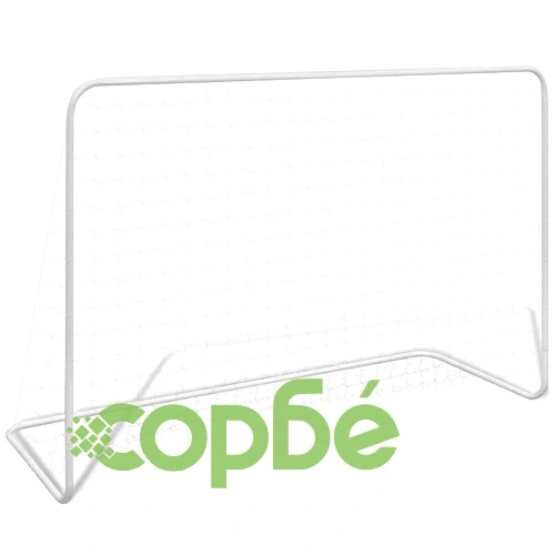 Футболна врата с мрежа, 182x61x122 см, стомана, бяла ➤ топ цена ➤ sorbe.bg