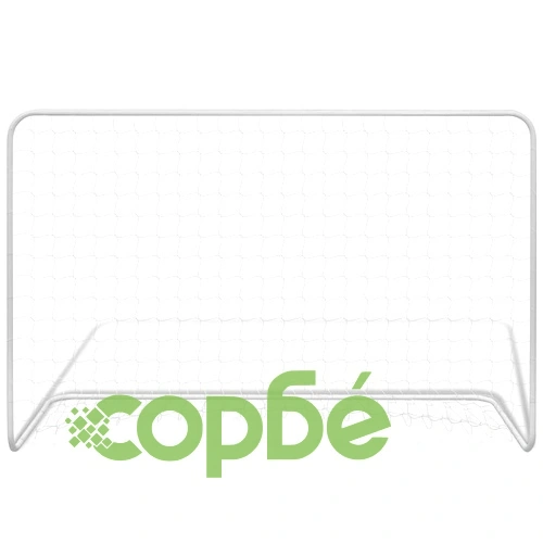 Футболна врата с мрежа, 182x61x122 см, стомана, бяла ➤ топ цена ➤ sorbe.bg