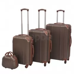 Комплект от 4 броя твърди куфари на колелца, цвят кафе