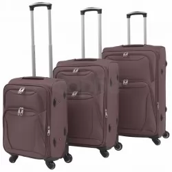 Комплект от 3 броя меки куфари на колелца, цвят кафе