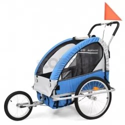 2-в-1 Детско ремарке за велосипеди/количка, синьо и сиво