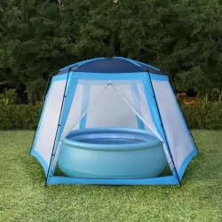 Палатка за басейн, текстил, 590x520x250 см, синя