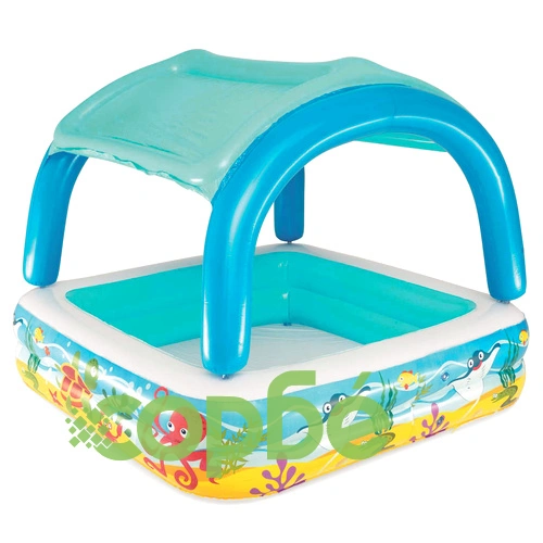 Bestway Детски басейн с навес, 140x140x114 см, син, 52192 ➤ топ цена ➤ sorbe.bg