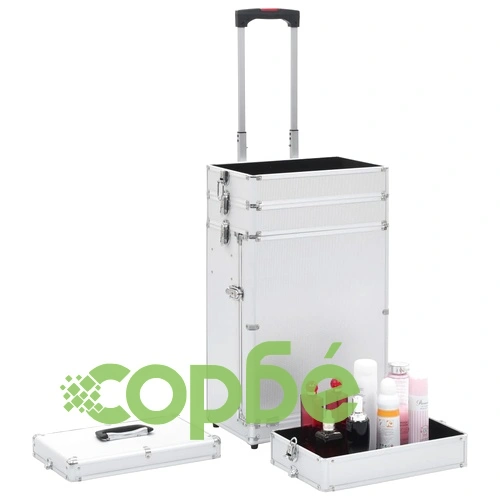 Куфар за грим на колелца, алуминий, сребрист ➤ топ цена ➤ sorbe.bg