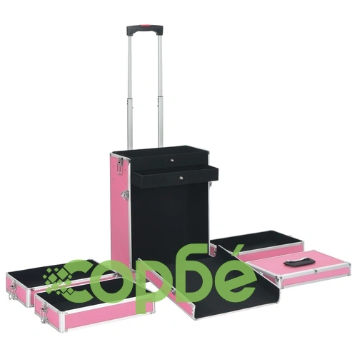 Куфар за грим на колелца, алуминий, розов ➤ топ цена ➤ sorbe.bg