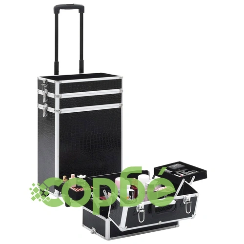 Куфар за грим на колелца, алуминий, черен с крокодилски мотив ➤ топ цена ➤ sorbe.bg