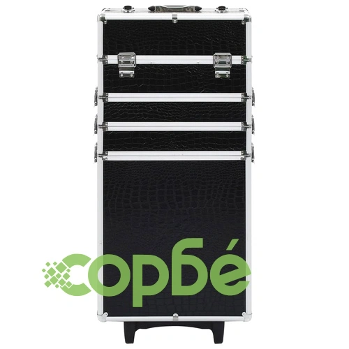 Куфар за грим на колелца, алуминий, черен с крокодилски мотив ➤ топ цена ➤ sorbe.bg