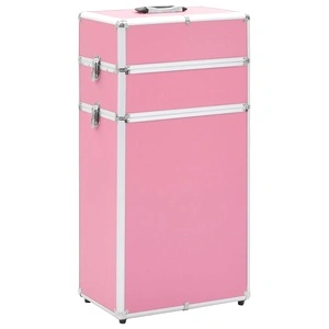 Куфар за грим на колелца, алуминий, розов