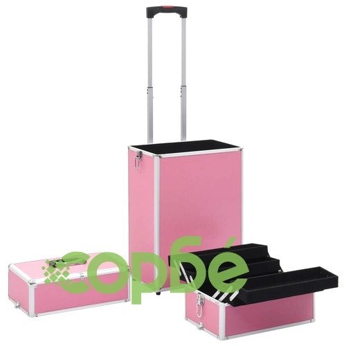 Куфар за грим на колелца, алуминий, розов ➤ топ цена ➤ sorbe.bg