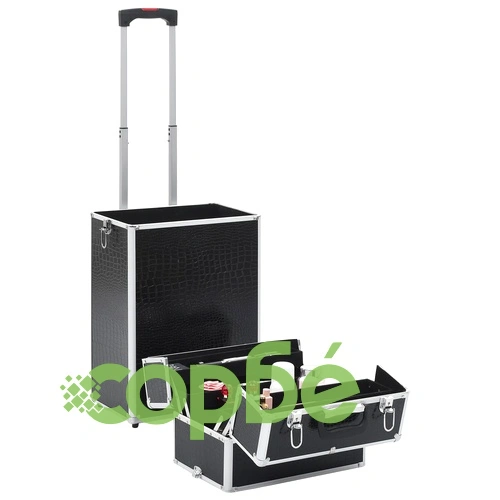 Куфар за грим на колелца, алуминий, черен с крокодилски мотив ➤ топ цена ➤ sorbe.bg