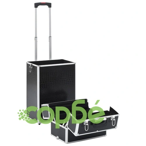 Куфар за грим на колелца, алуминий, черен с крокодилски мотив ➤ топ цена ➤ sorbe.bg