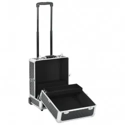 Куфар за гримове на колела, 35x29x45 см, черен, алуминий