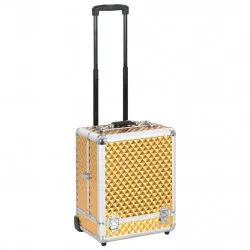 Куфар за гримове на колела, 35x29x45 см, златист, алуминий