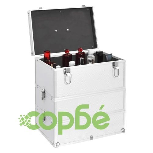 Куфар за гримове, 37x24x40 см, сребрист, алуминий ➤ топ цена ➤ sorbe.bg