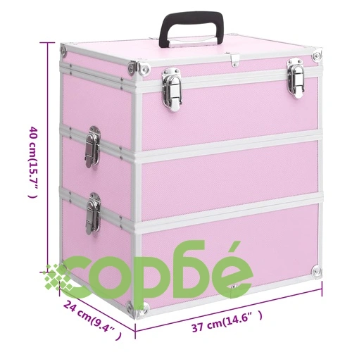 Куфар за гримове, 37x24x40 см, розов, алуминий ➤ топ цена ➤ sorbe.bg