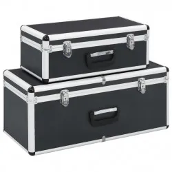 Куфари за съхранение, 2 бр, черни, алуминий 