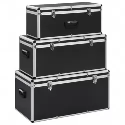 Куфари за съхранение, 3 бр, черни, алуминий
