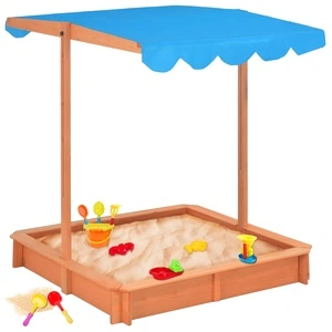 Пясъчник с регулируем покрив, чамова дървесина, син, UV50