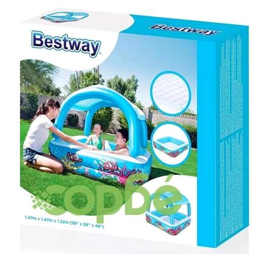 Bestway Детски басейн с навес, син, 147х147х122 см, 52192 ➤ топ цена ➤ sorbe.bg