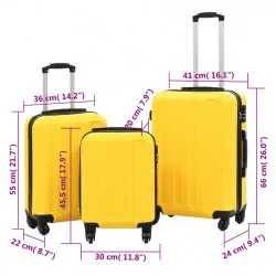 Комплект твърди куфари с колелца, 3 бр, жълти, ABS