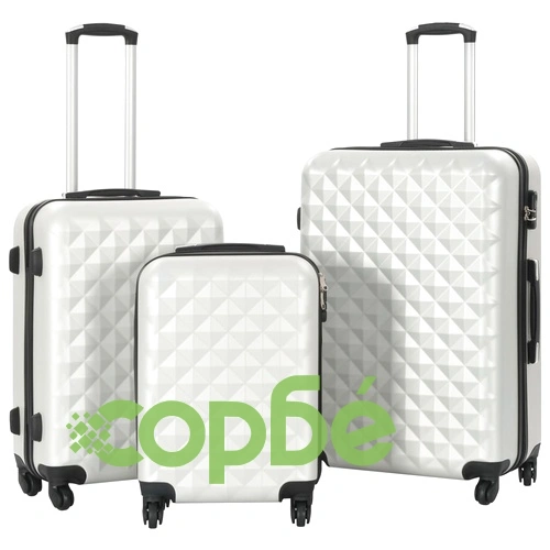 Комплект твърди куфари с колелца, 3 бр, светлосребристи, ABS ➤ топ цена ➤ sorbe.bg