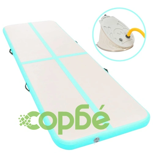 Надуваем дюшек за гимнастика с помпа, 400x100x10 см, PVC, зелен ➤ топ цена ➤ sorbe.bg