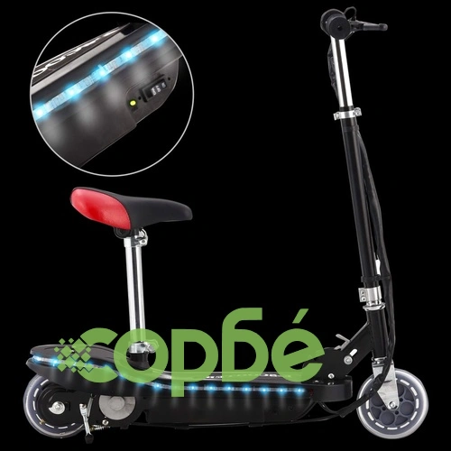 Детска тротинетка със седалка и LED, 120 W, черна ➤ топ цена ➤ sorbe.bg