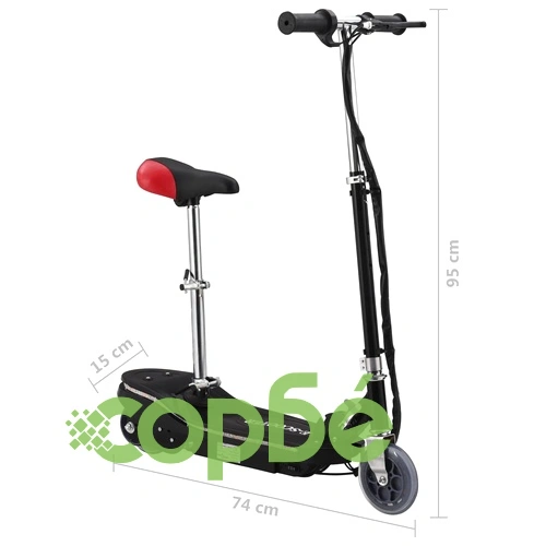 Детска тротинетка със седалка и LED, 120 W, черна ➤ топ цена ➤ sorbe.bg