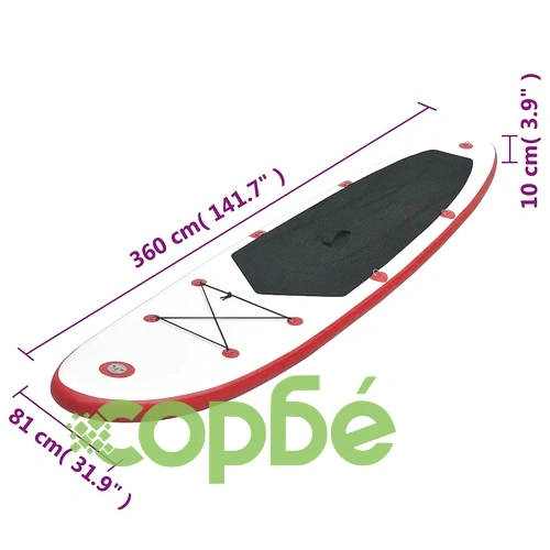 Стендъп падълборд SUP сърфборд, надуваем, червено и бяло ➤ топ цена ➤ sorbe.bg
