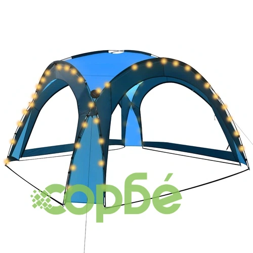 Парти шатра с LED и 4 стени, 3,6x3,6x2,3 м, синя ➤ топ цена ➤ sorbe.bg