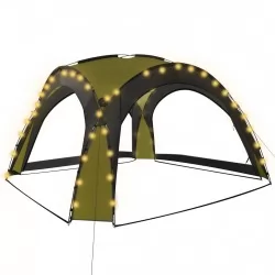 Парти шатра с LED и 4 стени, 3,6x3,6x2,3 м, зелена