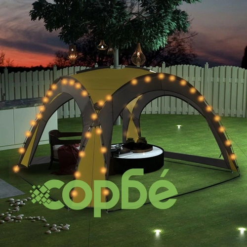 Парти шатра с LED и 4 стени, 3,6x3,6x2,3 м, зелена ➤ топ цена ➤ sorbe.bg