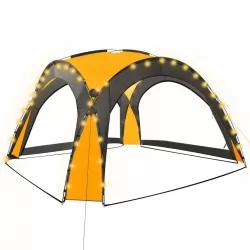 Парти шатра с LED и 4 стени, 3,6x3,6x2,3 м, жълта