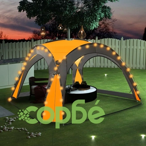 Парти шатра с LED и 4 стени, 3,6x3,6x2,3 м, жълта ➤ топ цена ➤ sorbe.bg