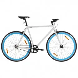 Велосипед с фиксирана предавка, бяло и синьо, 700c, 55 см