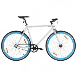 Велосипед с фиксирана предавка, бяло и синьо, 700c, 59 см