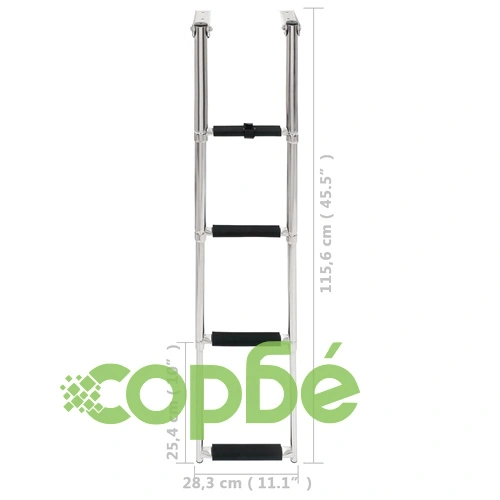 Сгъваема стълба, 4 стъпала, неръждаема стомана ➤ топ цена ➤ sorbe.bg