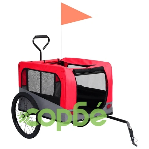 2-в-1 кучешко ремарке за велосипеди и джогинг, червено и сиво ➤ топ цена ➤ sorbe.bg