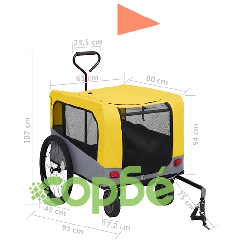 2-в-1 Кучешко ремарке за велосипеди и джогинг, жълто и сиво ➤ топ цена ➤ sorbe.bg