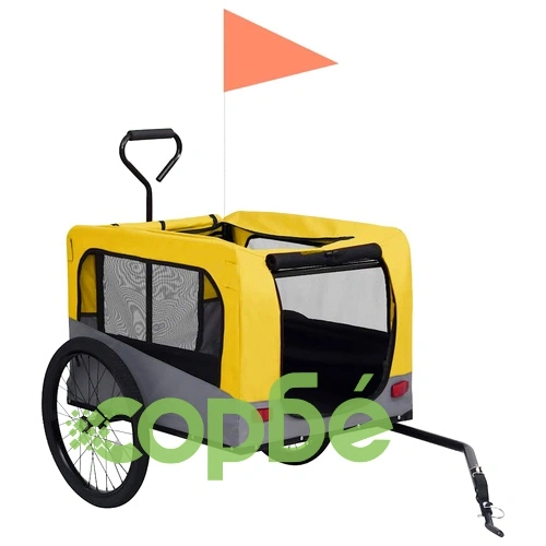 2-в-1 Кучешко ремарке за велосипеди и джогинг, жълто и сиво ➤ топ цена ➤ sorbe.bg