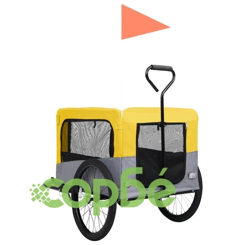 2-в-1 Кучешко ремарке за велосипеди и джогинг, жълто и сиво ➤ топ цена ➤ sorbe.bg