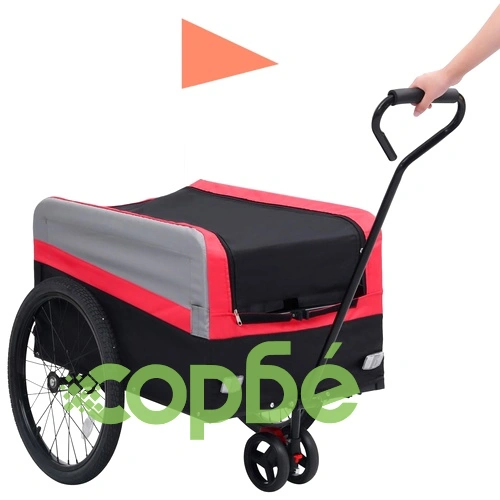 2-в-1 XXL кучешко ремарке за колело и количка червен сив черен ➤ топ цена ➤ sorbe.bg