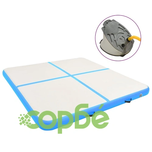 Надуваем дюшек за гимнастика с помпа, 200x200x15 см, PVC, син ➤ топ цена ➤ sorbe.bg