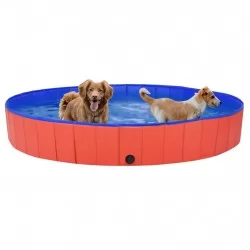 Сгъваем басейн за кучета, червен, 200x30 см, PVC