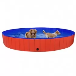 Сгъваем басейн за кучета, червен, 300x40 см, PVC