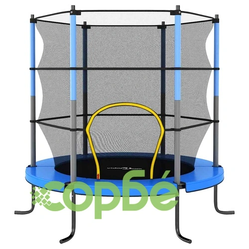 Батут със защитна мрежа, кръгъл, 140x160 см, син ➤ топ цена ➤ sorbe.bg
