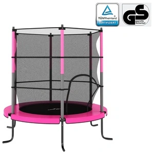 Батут със защитна мрежа, кръгъл, 140x160 см, розов