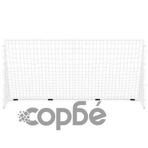 Футболна врата с мрежа, бяла, 366x122x182 см, стомана ➤ топ цена ➤ sorbe.bg
