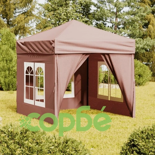 Сгъваема парти палатка със странични стени, таупе, 2x2 м ➤ топ цена ➤ sorbe.bg