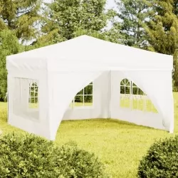Сгъваема парти палатка със странични стени, бяла, 3x3 м